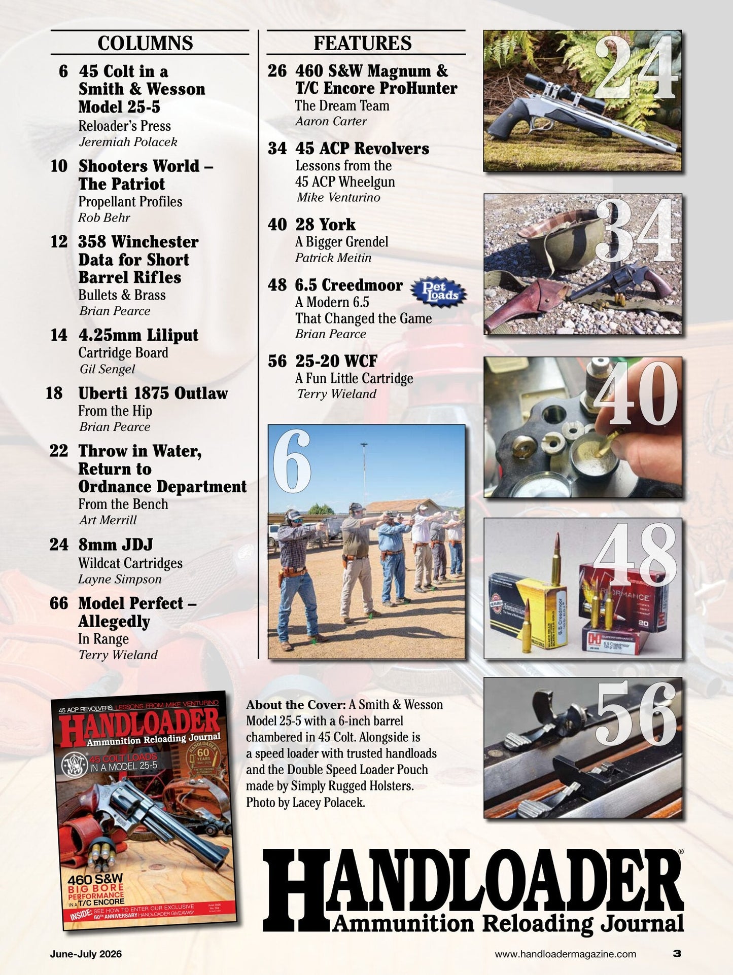 Handloader The Ammunition Reloading Journal - June 2026: 60th Anniversary Issue, 45 Colt Loads In A Model 25-5 & 460 S&W Magnum Big Bore Performance, 6.5 Creedmoor, 45 ACP Revolvers & More!