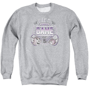 Tom And Jerry Life Is A Game Mens Crewneck Sweatshirt Athletic Heather