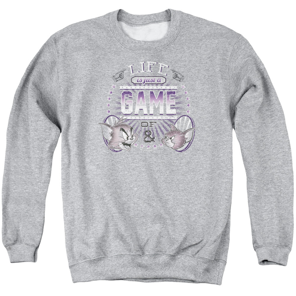 Tom And Jerry Life Is A Game Mens Crewneck Sweatshirt Athletic Heather