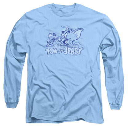 Tom And Jerry Sketchy Mens Long Sleeve Shirt Carolina Blue Officially Licensed