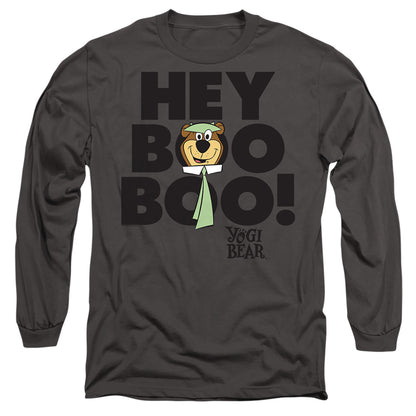 Yogi Bear Hey Boo Boo Mens Long Sleeve Shirt Charcoal Officially Licensed