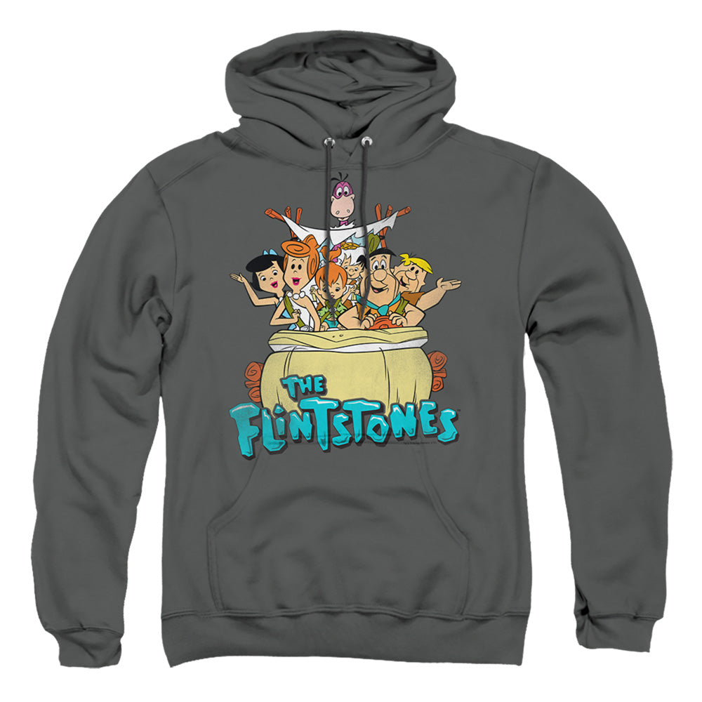 The Flintstones Ride On Mens Hoodie Charcoal Officially Licensed