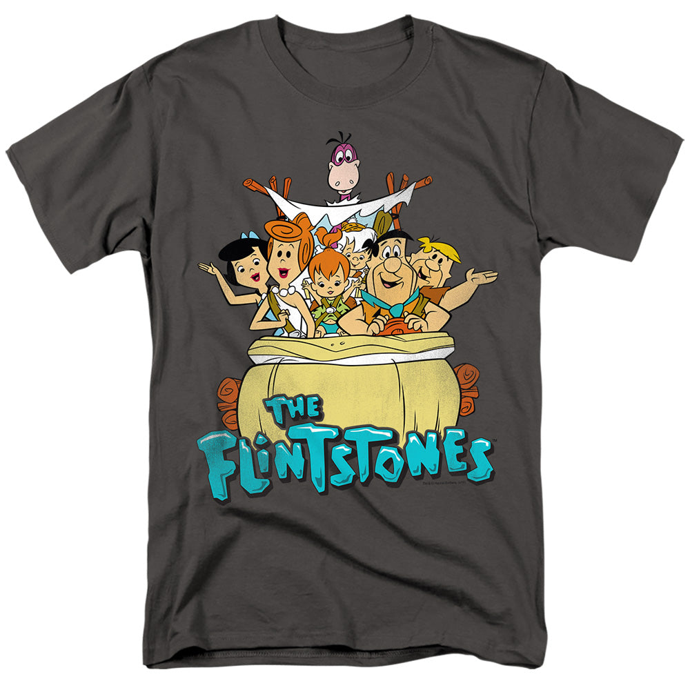 The Flintstones Ride On Mens T Shirt Charcoal Officially Licensed