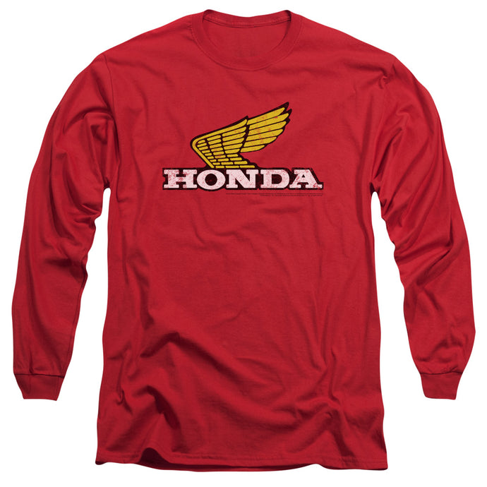 Honda Yellow Wing Logo Mens Long Sleeve Shirt Red