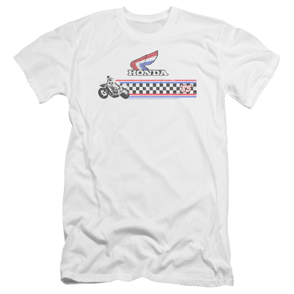 Honda 1985 Red White Blue Hbo Premium Bella Canvas Slim Fit Mens T Shirt White