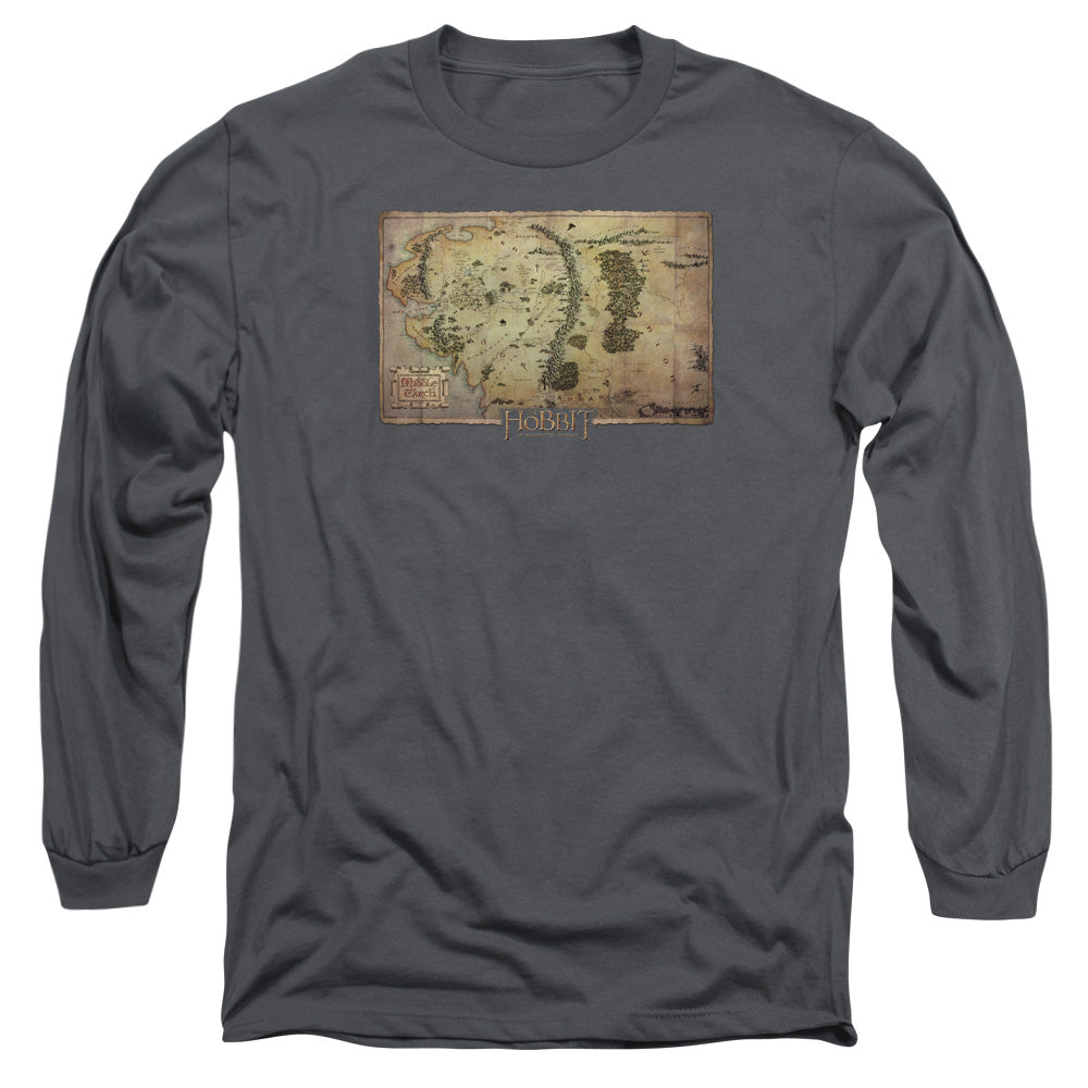 The Hobbit Middle Earth Map Mens Long Sleeve Shirt Charcoal Officially Licensed