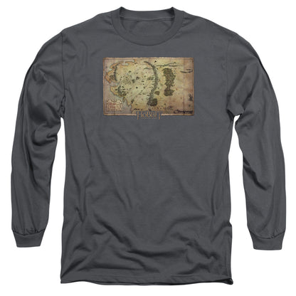 The Hobbit Middle Earth Map Mens Long Sleeve Shirt Charcoal Officially Licensed