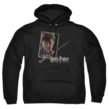Harry Potter Harrys Wand Portrait Mens Hoodie Black Officially Licensed