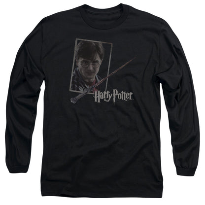 Harry Potter Harrys Wand Portrait Mens Long Sleeve Shirt Black Officially Licensed Officially Licensed
