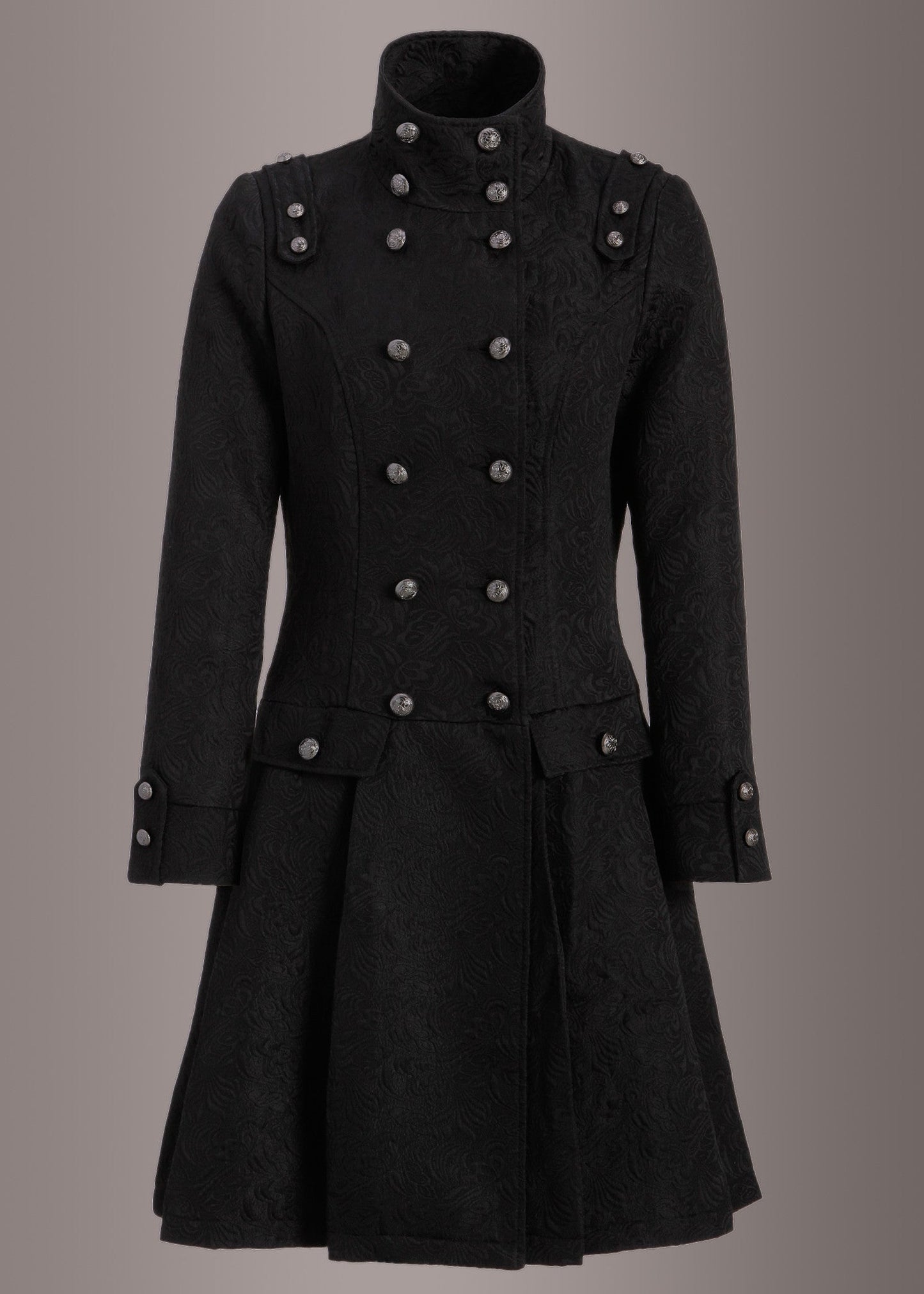 Black Brocade Victorian Coat Jacket with Buttons