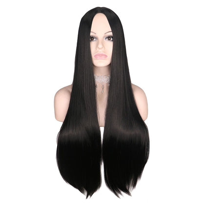 Long Black Morticia Addams Cosplay Wig