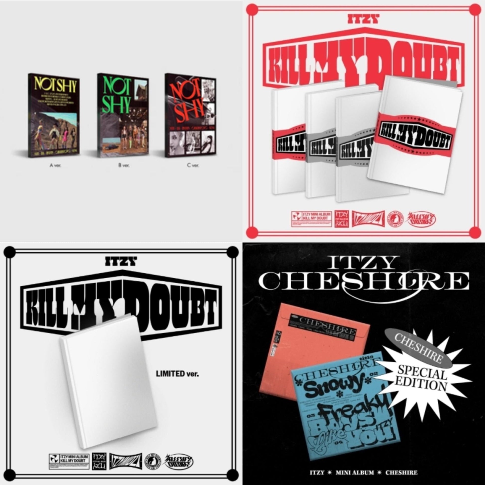 Itzy - Not Shy & Kill My Doubt (Standard) & Kill My Doubt (Limited Edition) & Cheshire Special Edition (Special Edition) - CD Bundle