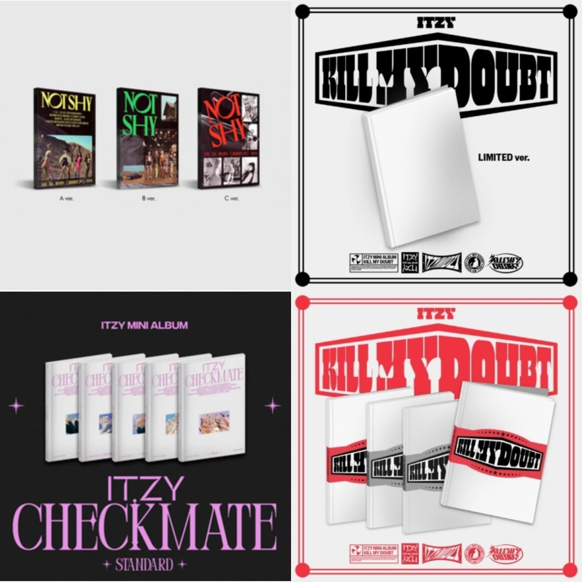 Itzy - Not Shy & Kill My Doubt (Standard) & Kill My Doubt (Limited Edition) & Checkmate (Standard Edition) - CD Bundle