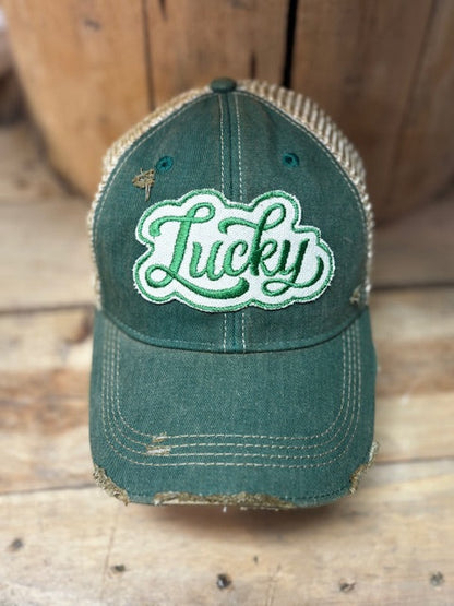 Lucky Distressed Mesh Snapback Baseball Cap