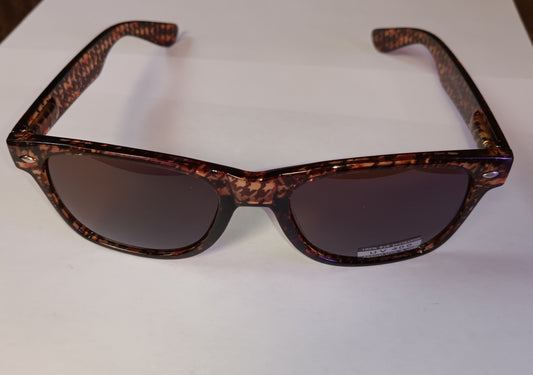 Brown Blues Brother Style Sunglasses with Houndstooth Design and Dark Lenses
