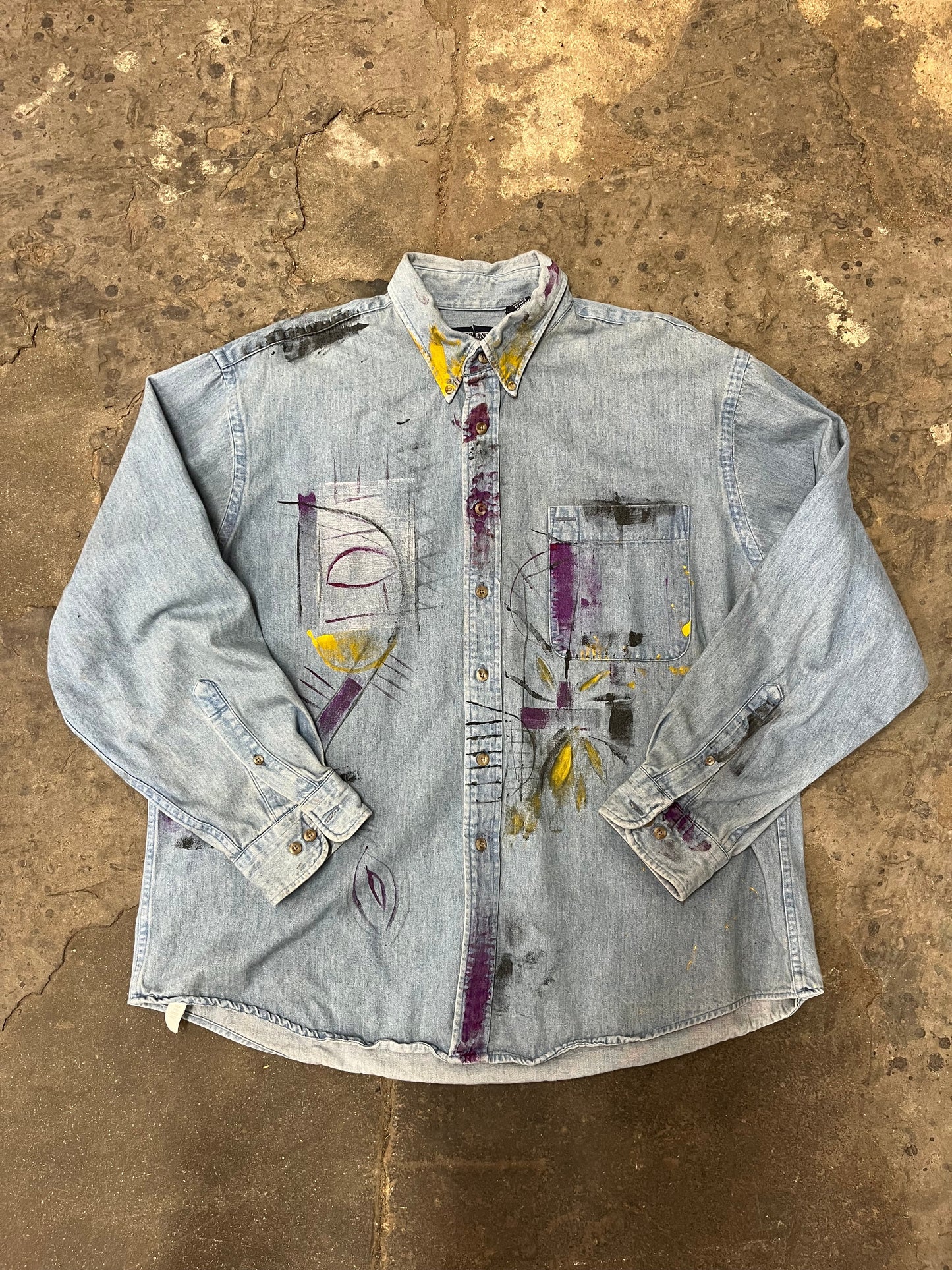 Artisan Hand-Painted Abstract Brushstroke Denim Shirt