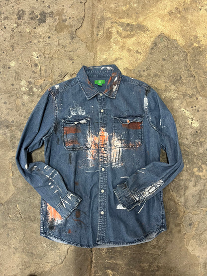 Artisan Hand-Painted Urban Ember Denim Shirt