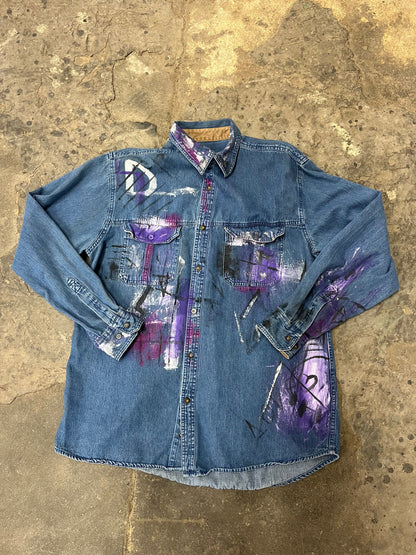 Artisan Hand-Painted Midnight Muse Denim Shirt