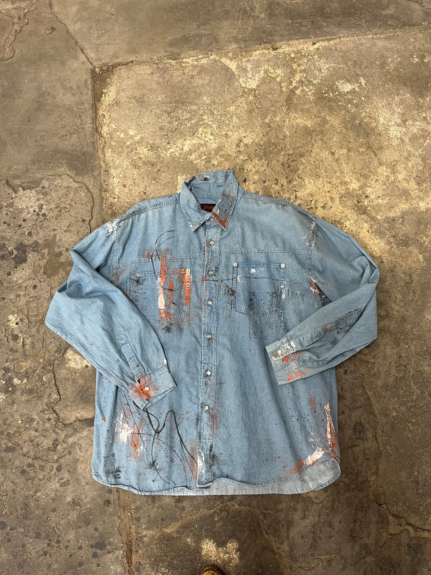 Artisan Hand-Painted Autumn Blaze Denim Shirt