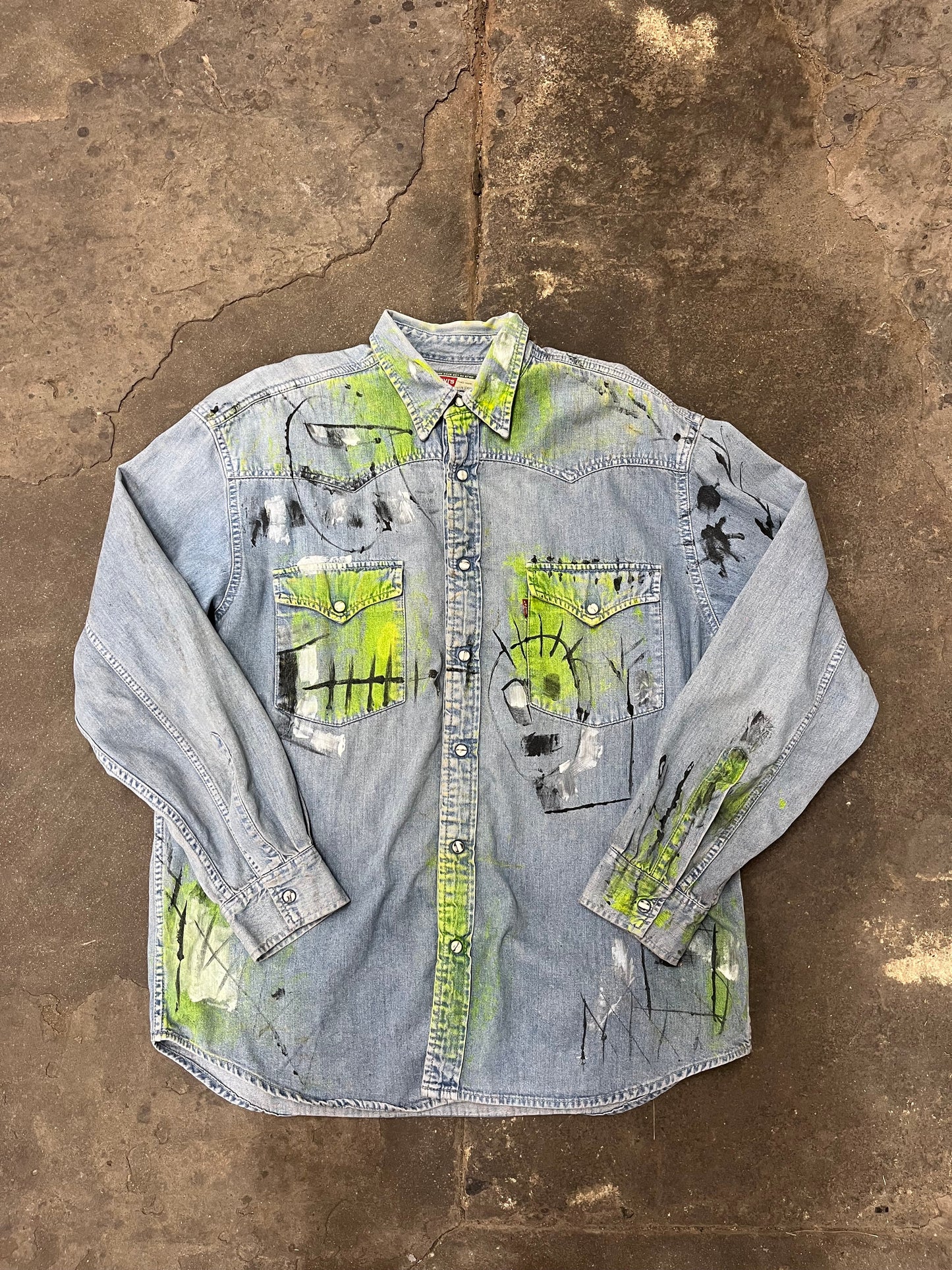 Artisan Hand-Painted Urban Graffiti Denim Shirt