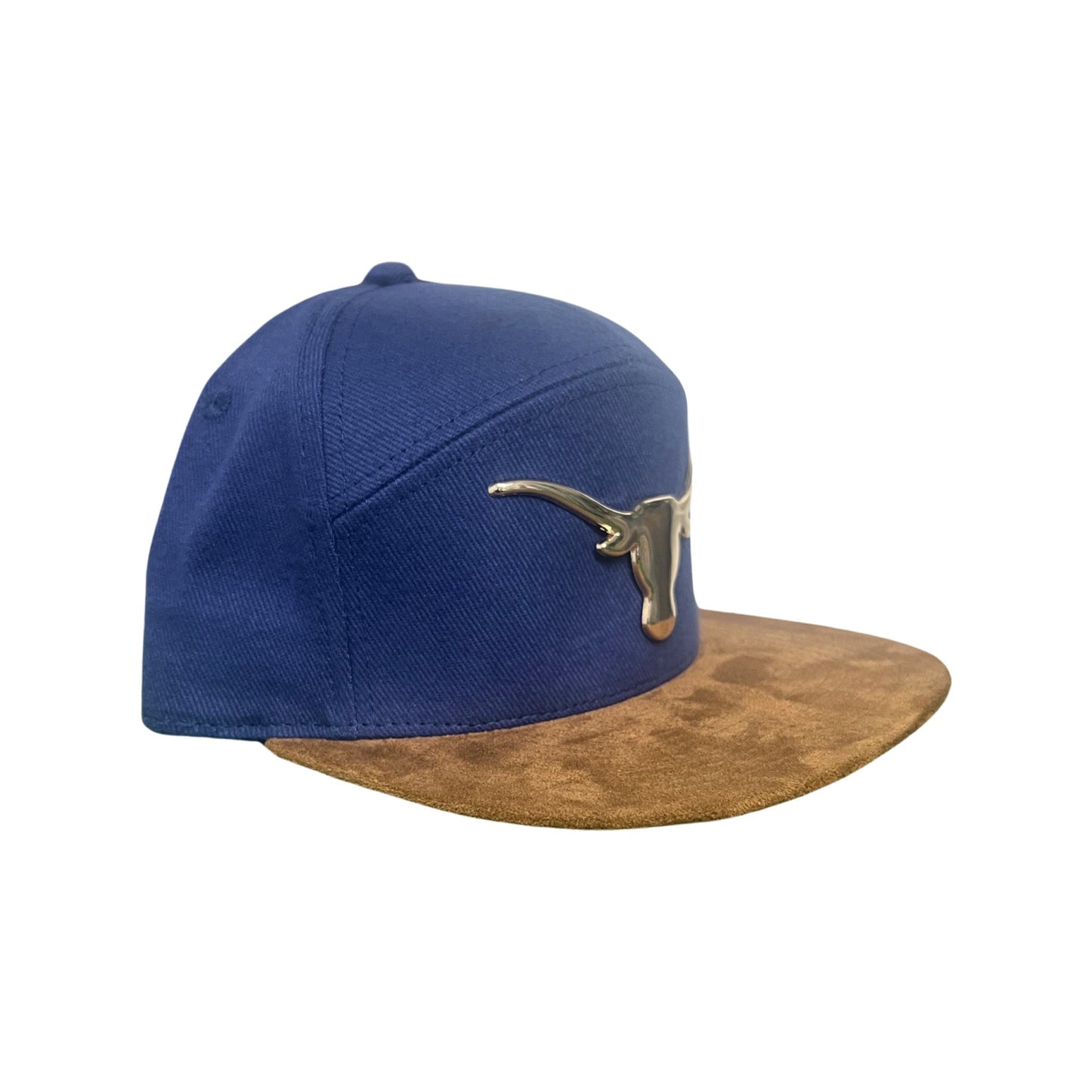 Texas Longhorns Gold Metal Longhorn Logo on Navy Cotton & Tan Suede Flatbill / Hat / UT9011 / MM Hat