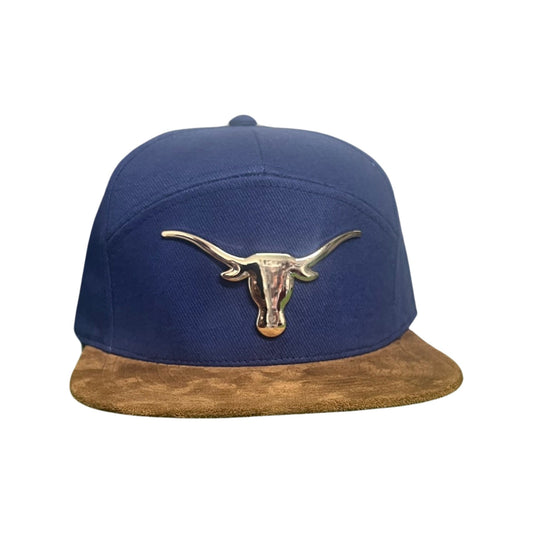 Texas Longhorns Gold Metal Longhorn Logo on Navy Cotton & Tan Suede Flatbill / Hat / UT9011 / MM Hat