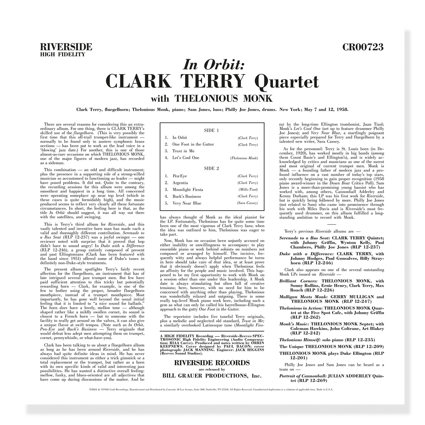 In Orbit (Original Jazz Classics Series) (180g LP) Vinyl Record