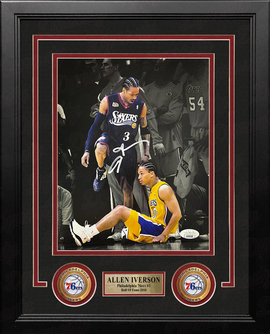 Allen Iverson Standing Over Tyronn Lue Philadelphia 76ers Autographed Framed Blackout Photo