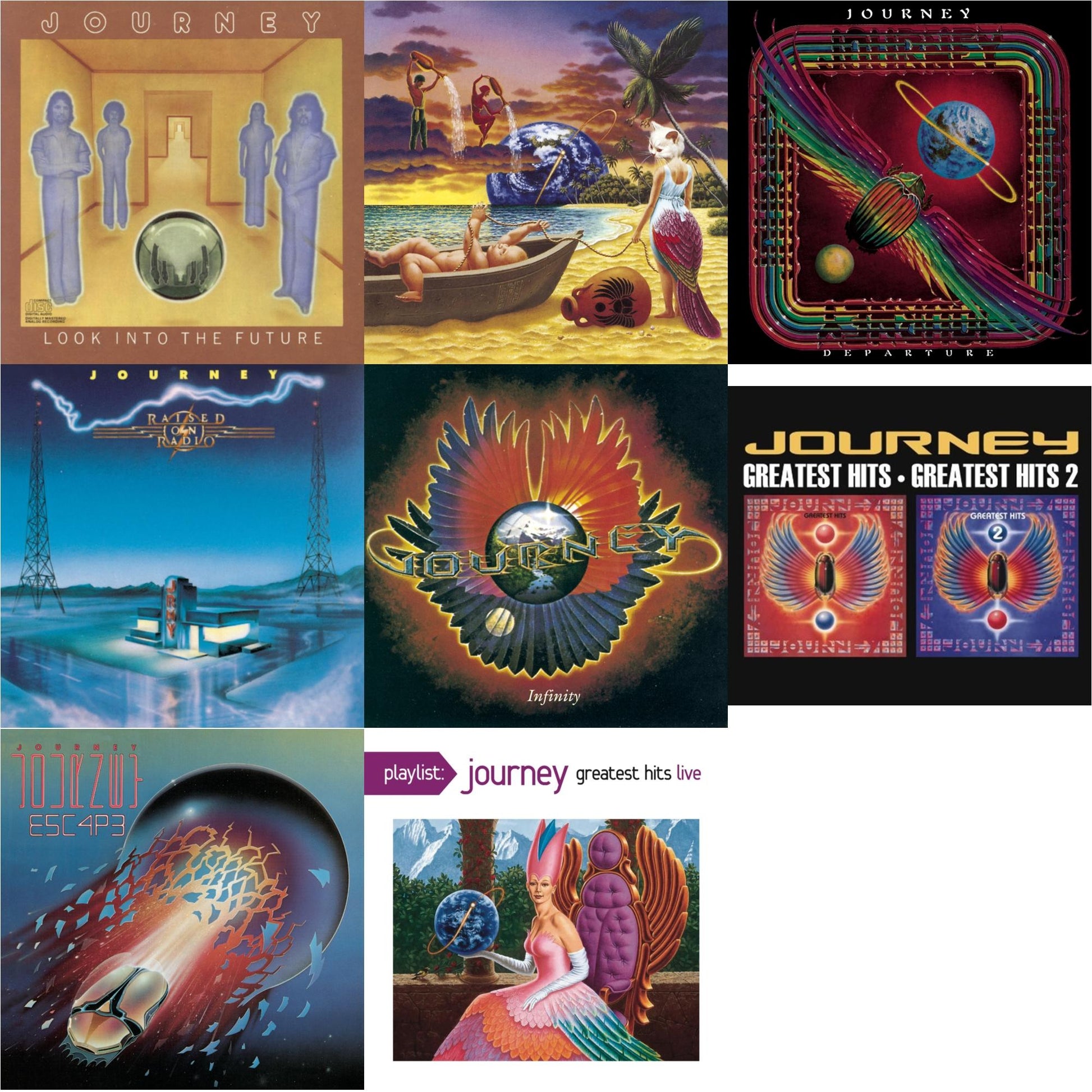 Journey - Look Into The Future & Trial By Fire & Departure & Raised On Radio & Infinity & Greatest Hits 1 & 2 & Escape & Playlist: Journey Greatest Hits Live - CD Bundle