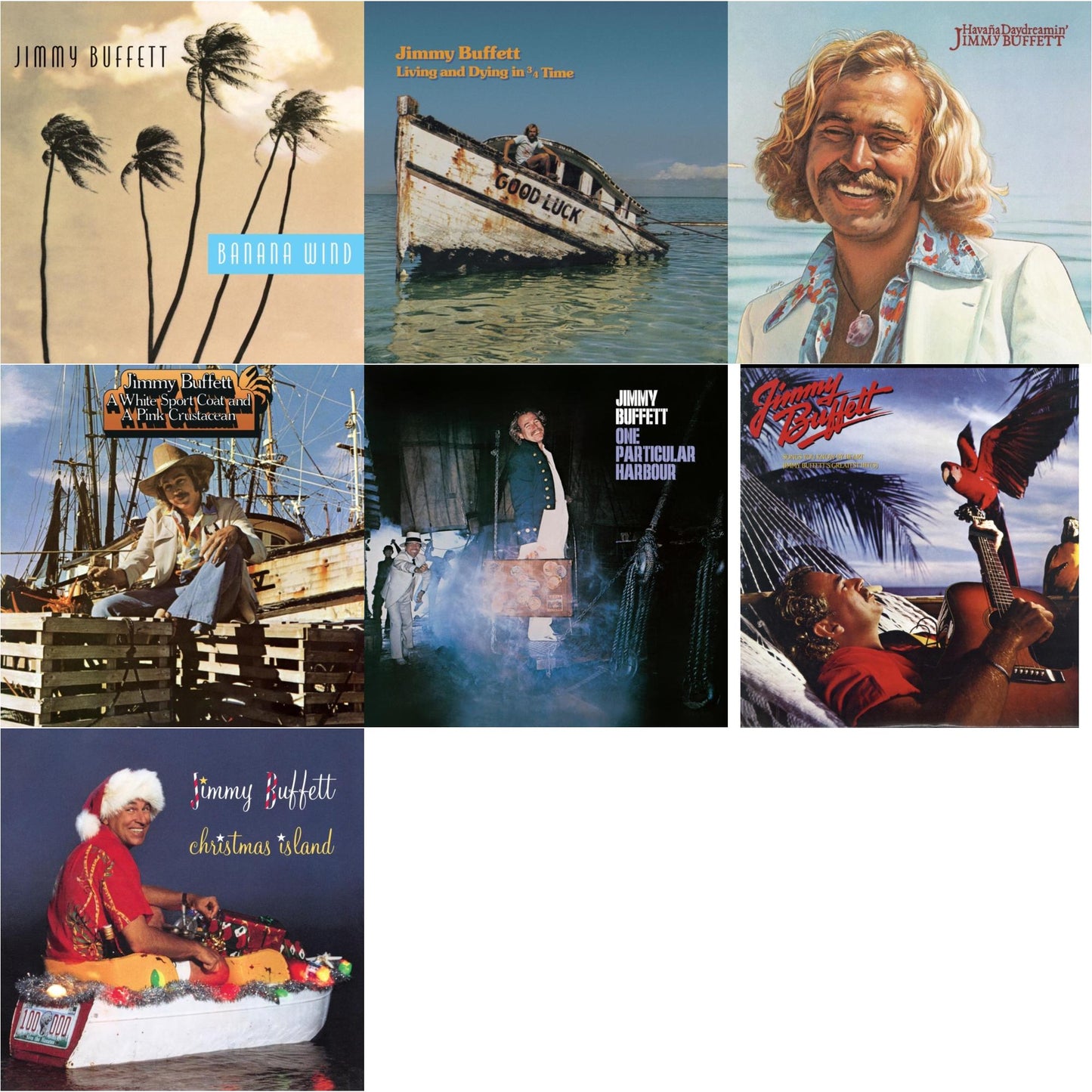 Jimmy Buffett - Christmas Island & Living & Dying In 3/4 Time & One Particular Harbour & Havana Daydreamin & White Sport Coat & A Pink Crustacean  & Banana Wind (2LP) & Songs You Know By Heart