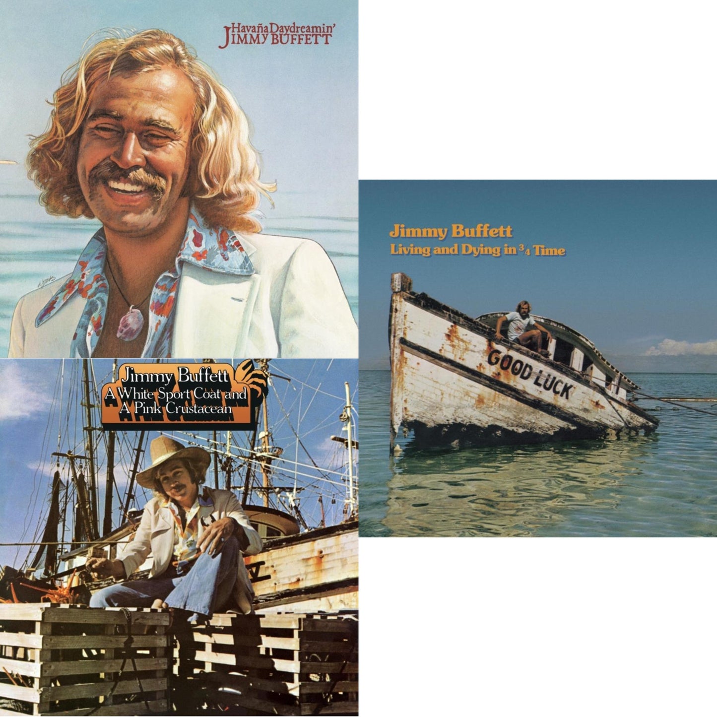 Jimmy Buffett - Living & Dying In 3/4 Time & Havana Daydreamin & White Sport Coat & A Pink Crustacean  - LP Vinyl Bundle