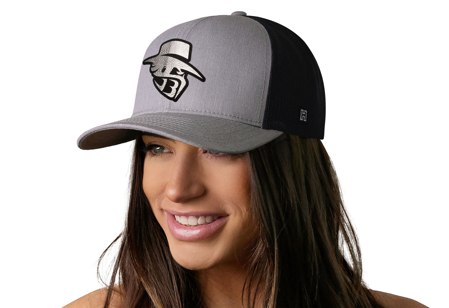 JBR Silver Logo  |  Gray Black Metallic Leather Snapback