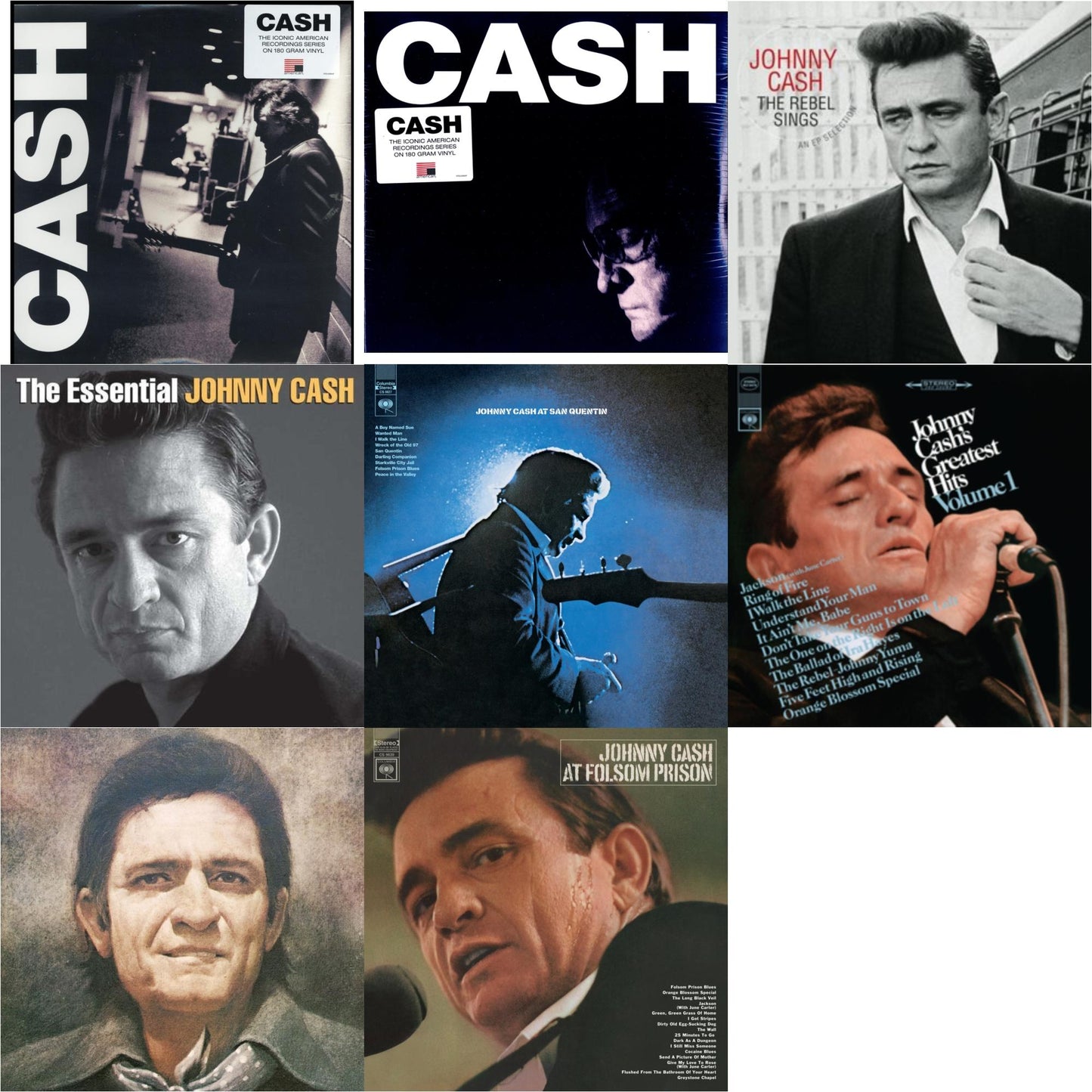 Johnny Cash - At Folsom Prison & At San Quentin & Greatest Hits, Volume 1 & Johnny Cash Collection: His Greatest Hits, Volume 2 & American Iii: Soitary Man & American Iv: The Man Comes Around & Rebel Sings (Crystal Clear & Solid Silver LP Vinyl) &