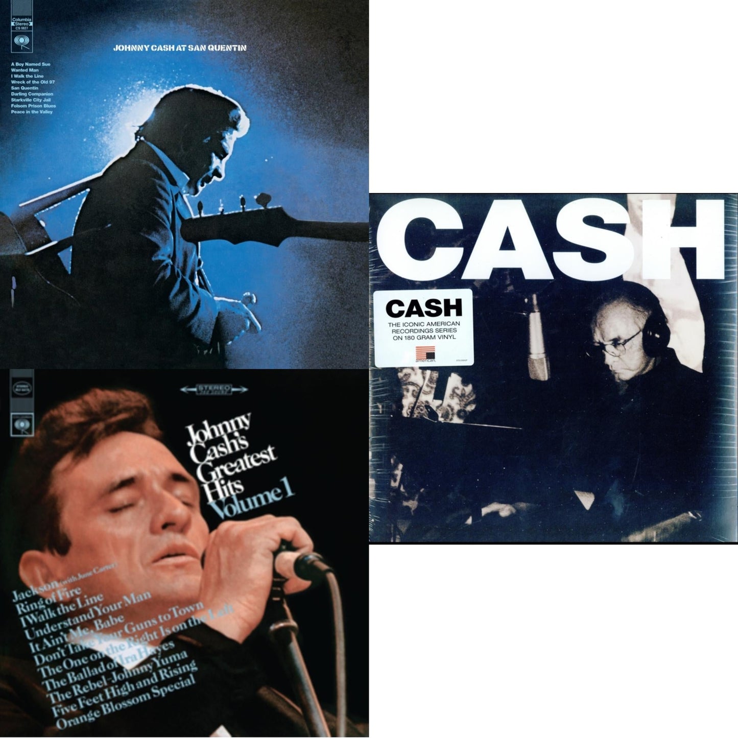 Johnny Cash - At San Quentin & Greatest Hits, Volume 1 & American V: A Hundered Ways - LP Vinyl Bundle