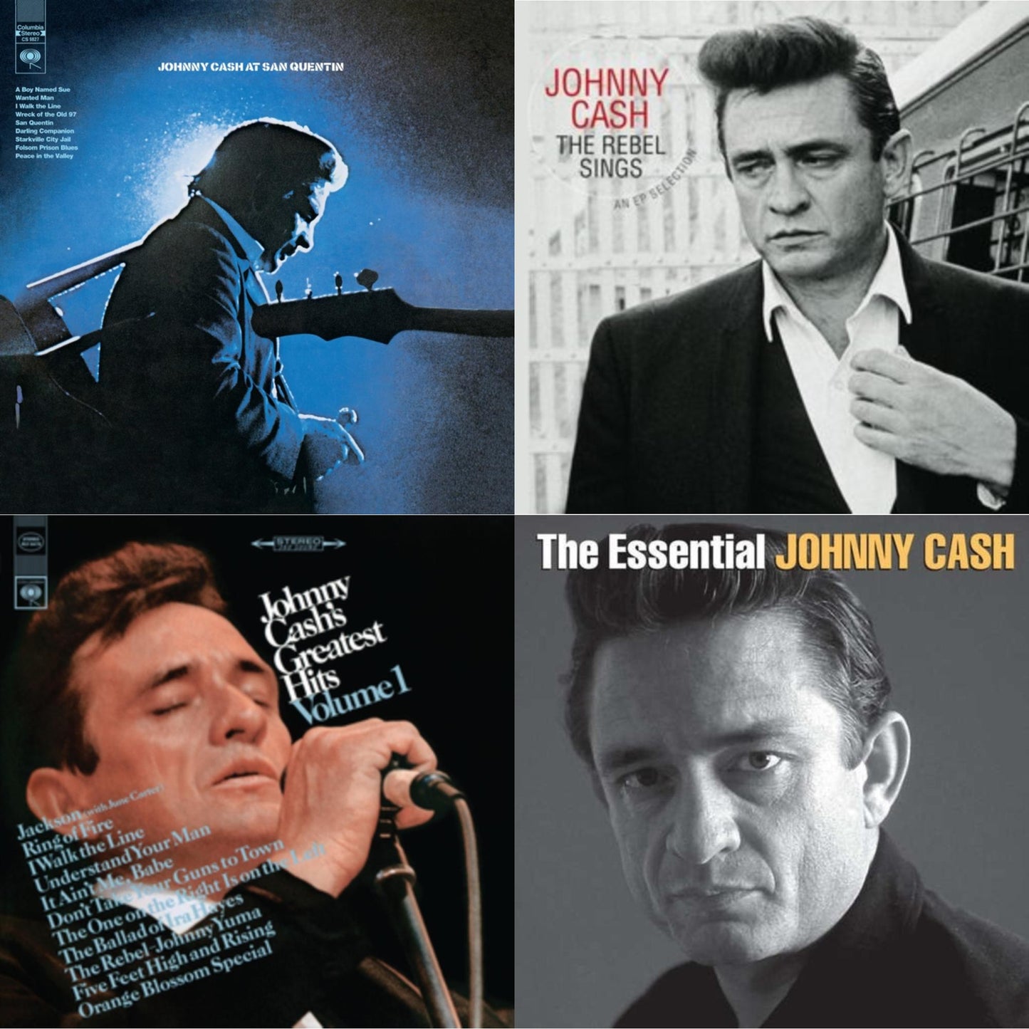 Johnny Cash - At San Quentin & Greatest Hits, Volume 1 & Rebel Sings (Crystal Clear & Solid Silver LP Vinyl) & Essential Johnny Cash