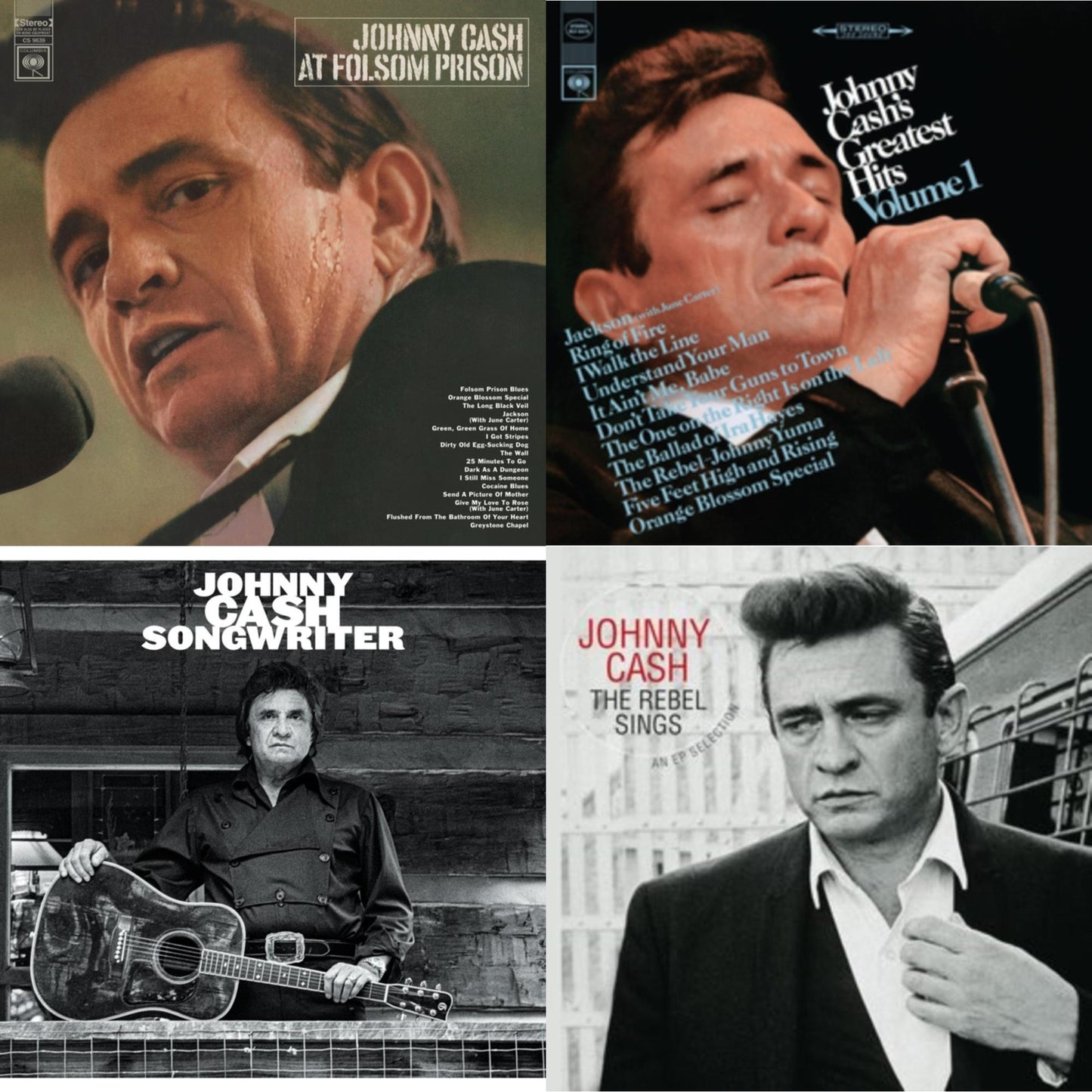 Johnny Cash - At Folsom Prison & Greatest Hits, Volume 1 & Songwriter & Rebel Sings (Crystal Clear & Solid Silver LP Vinyl)