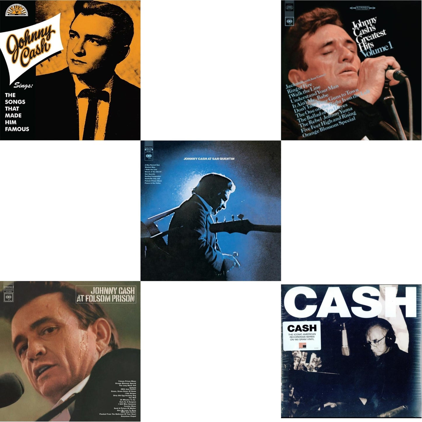 Johnny Cash - Sings The Songs That Made Him Famous (Remastered 2023) (Tangerine LP Vinyl) & At Folsom Prison & At San Quentin & Greatest Hits, Volume 1 & American V: A Hundered Ways