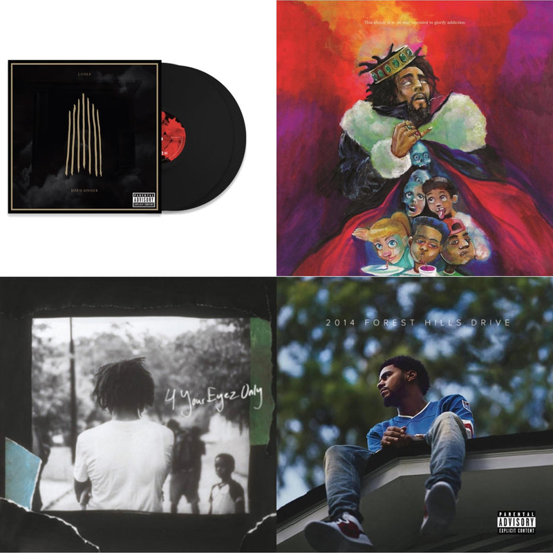 J. Cole - 2014 Forest Hills Drive (2LP) (X) & Born Sinner (X) (2LP) & 4 Your Eyez Only & Kod Vinyl Record Bundle