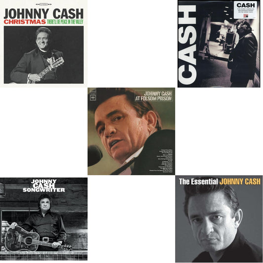 Johnny Cash - At Folsom Prison & Songwriter & American Iii: Soitary Man & Essential Johnny Cash & Christmas: There'll Be Peace In The Valley - LP Vinyl Bundle