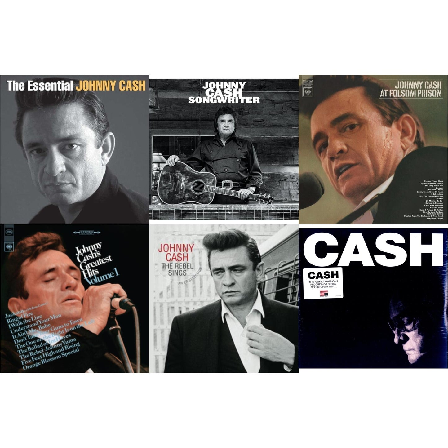 Johnny Cash - At Folsom Prison & Greatest Hits, Volume 1 & Songwriter & American Iv: The Man Comes Around & Rebel Sings (Crystal Clear & Solid Silver LP Vinyl) & Essential Johnny Cash