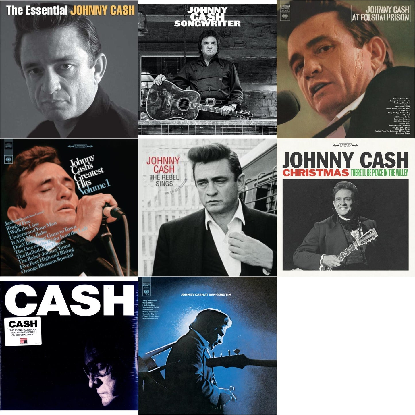 Johnny Cash - At Folsom Prison & At San Quentin & Greatest Hits, Volume 1 & Songwriter & American Iv: The Man Comes Around & Rebel Sings (Crystal Clear & Solid Silver LP Vinyl) & Essential Johnny Cash & Christmas: There'll Be Peace In The Valley