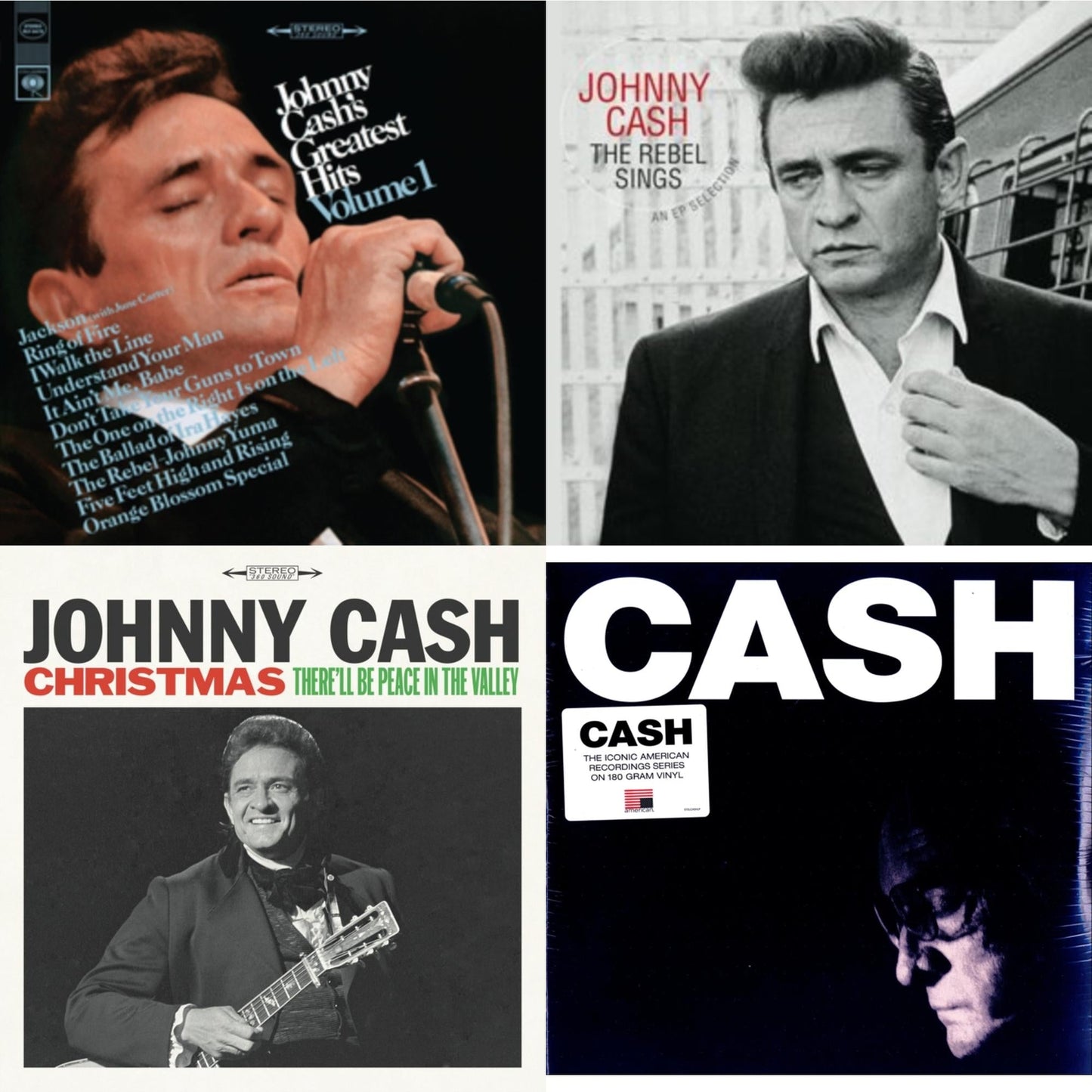 Johnny Cash - Greatest Hits, Volume 1 & American Iv: The Man Comes Around & Rebel Sings (Crystal Clear & Solid Silver LP Vinyl) & Christmas: There'll Be Peace In The Valley