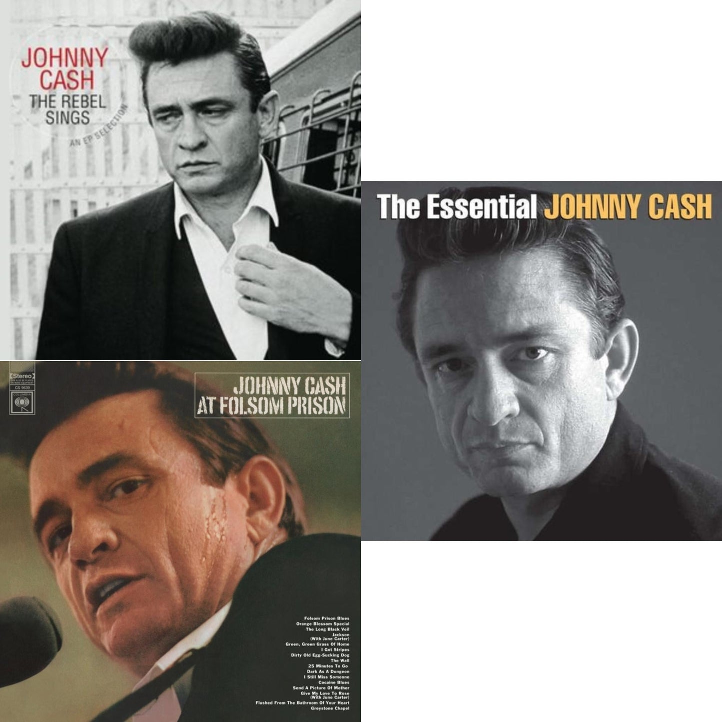 Johnny Cash - At Folsom Prison & Rebel Sings (Crystal Clear & Solid Silver LP Vinyl) & Essential Johnny Cash