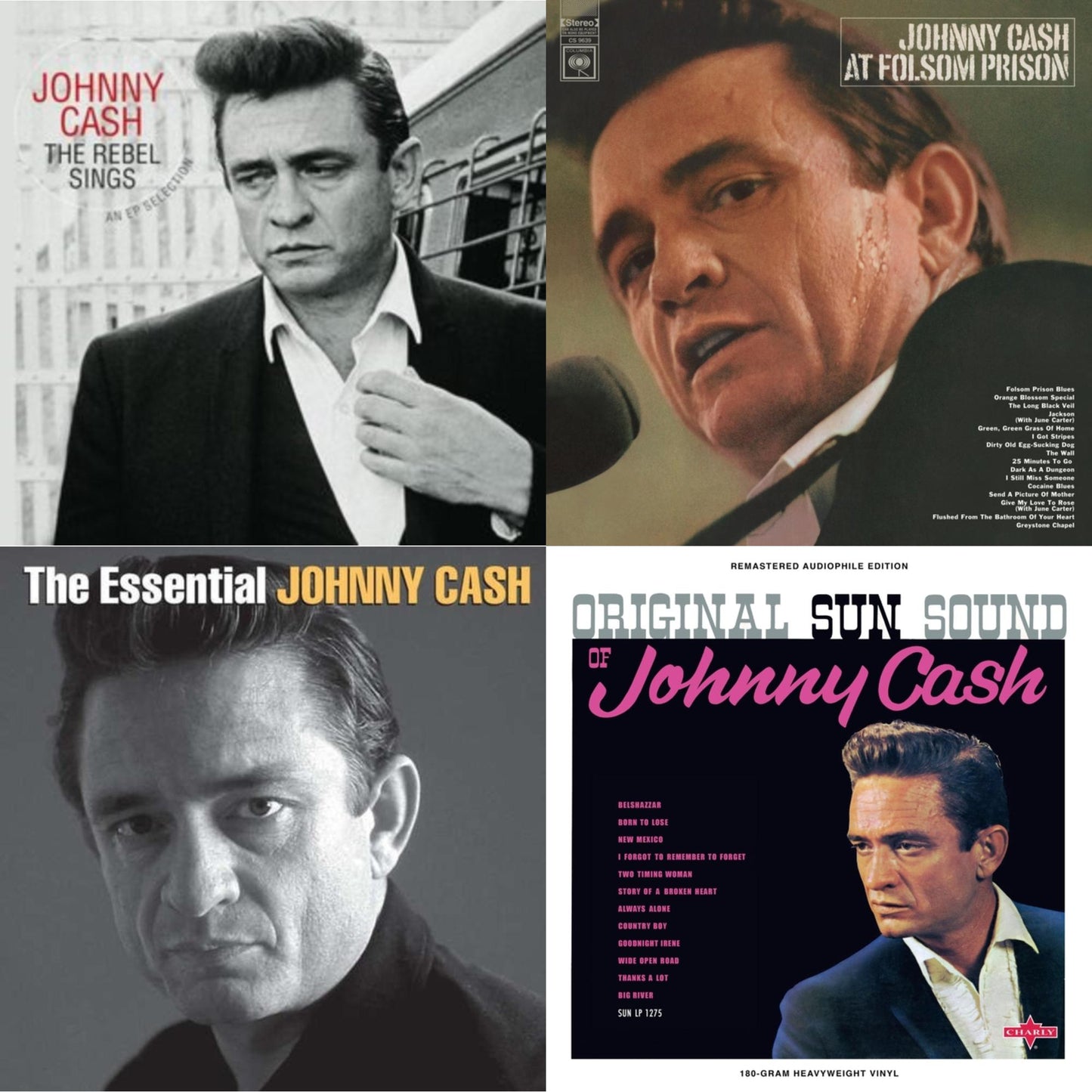 Johnny Cash - At Folsom Prison & Original Sun Sound Of Johnny Cash & Rebel Sings (Crystal Clear & Solid Silver LP Vinyl) & Essential Johnny Cash