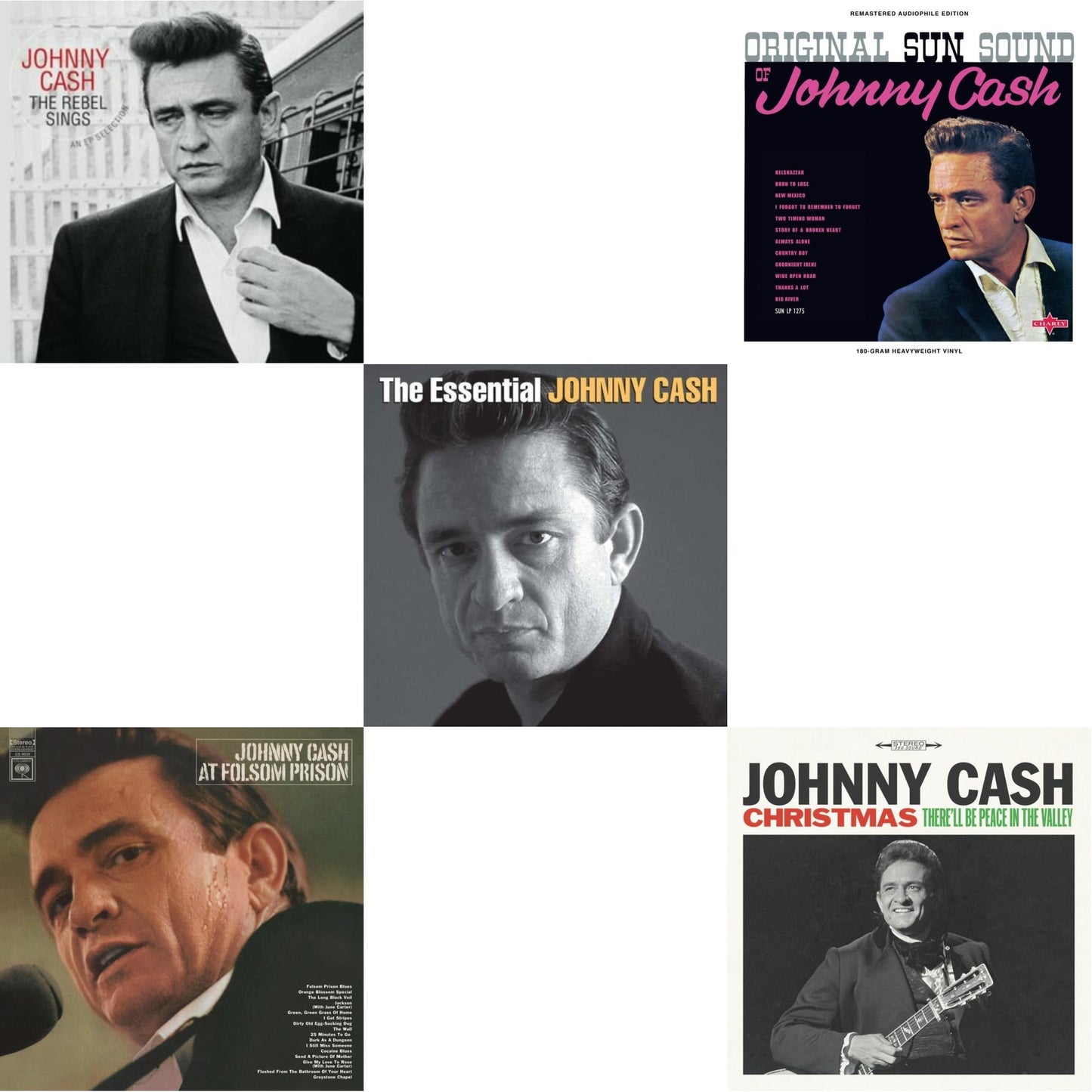 Johnny Cash - At Folsom Prison & Original Sun Sound Of Johnny Cash & Rebel Sings (Crystal Clear & Solid Silver LP Vinyl) & Essential Johnny Cash & Christmas: There'll Be Peace In The Valley