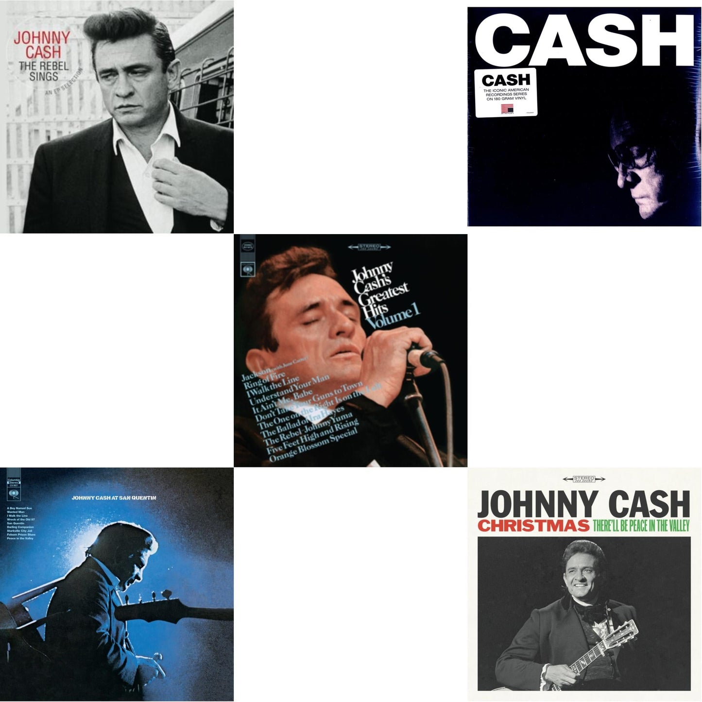 Johnny Cash - At San Quentin & Greatest Hits, Volume 1 & American Iv: The Man Comes Around & Rebel Sings (Crystal Clear & Solid Silver LP Vinyl) & Christmas: There'll Be Peace In The Valley