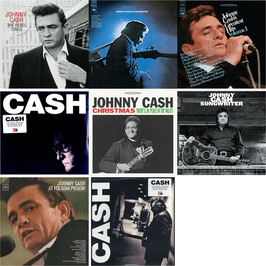 Johnny Cash - At Folsom Prison & At San Quentin & Greatest Hits, Volume 1 & Songwriter & American Iii: Soitary Man & American Iv: The Man Comes Around & Rebel Sings (Crystal Clear & Solid Silver LP Vinyl) & Christmas: There'll Be Peace In The Valley