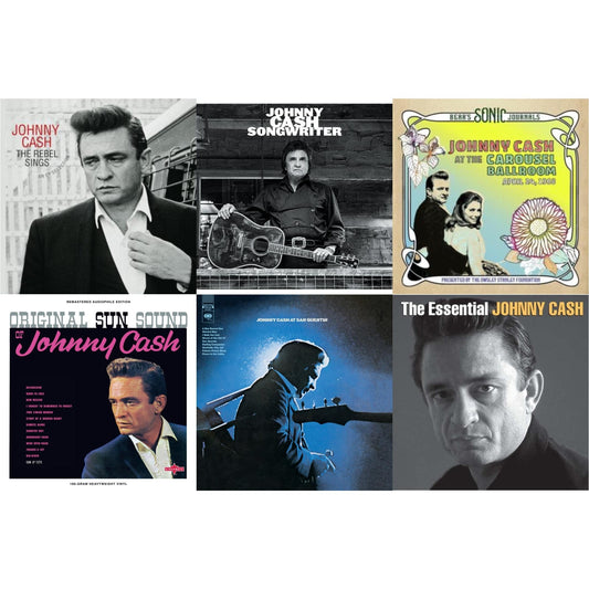 Johnny Cash - At San Quentin & Bear's Sonic Journals: Johnny Cash, At The Carousel Ballroom, April 24, 1968 (2LP) & Original Sun Sound Of Johnny Cash & Songwriter & Rebel Sings (Crystal Clear & Solid Silver LP Vinyl) & Essential Johnny Cash