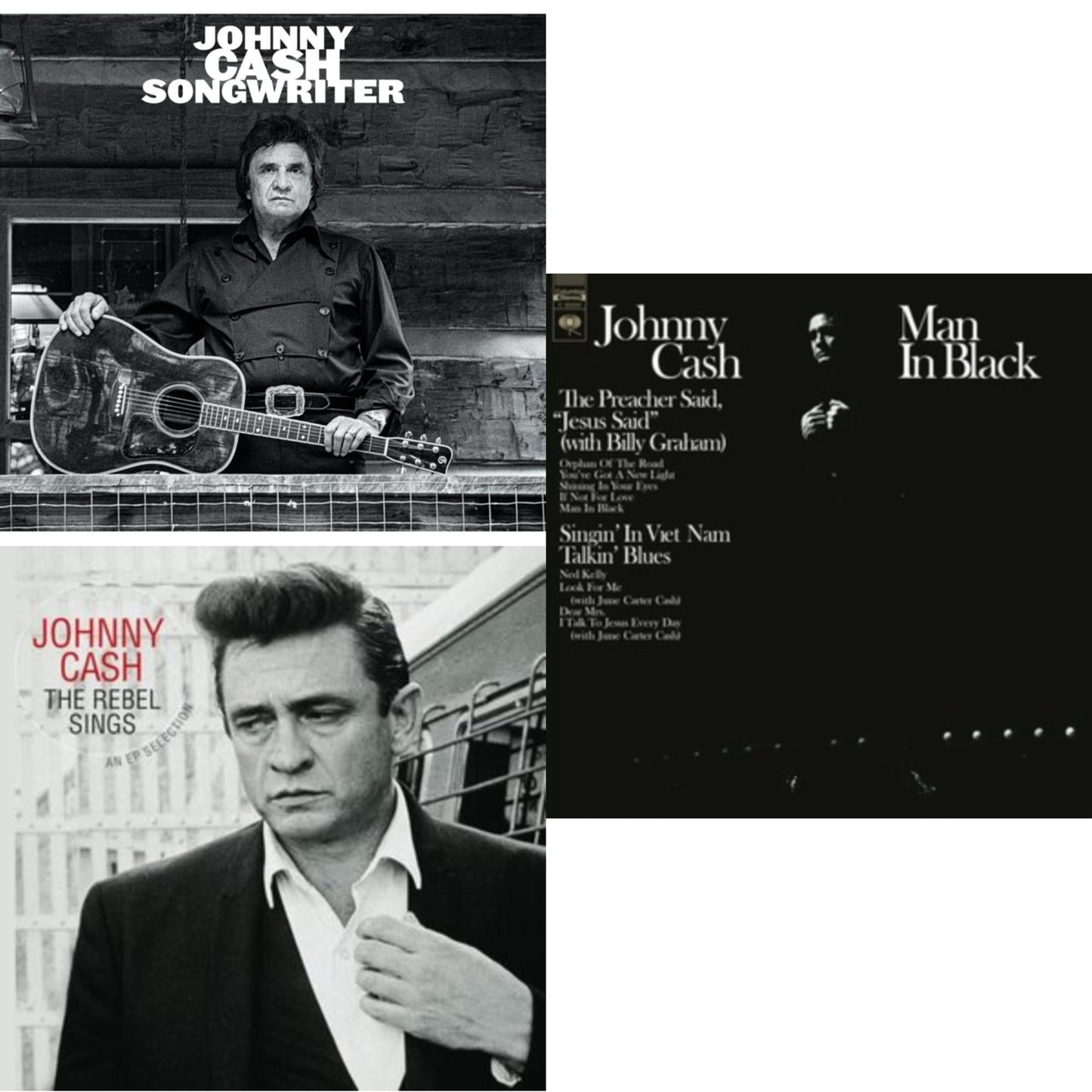 Johnny Cash - Songwriter & Rebel Sings (Crystal Clear & Solid Silver LP Vinyl) & Man In Black (White LP Vinyl)