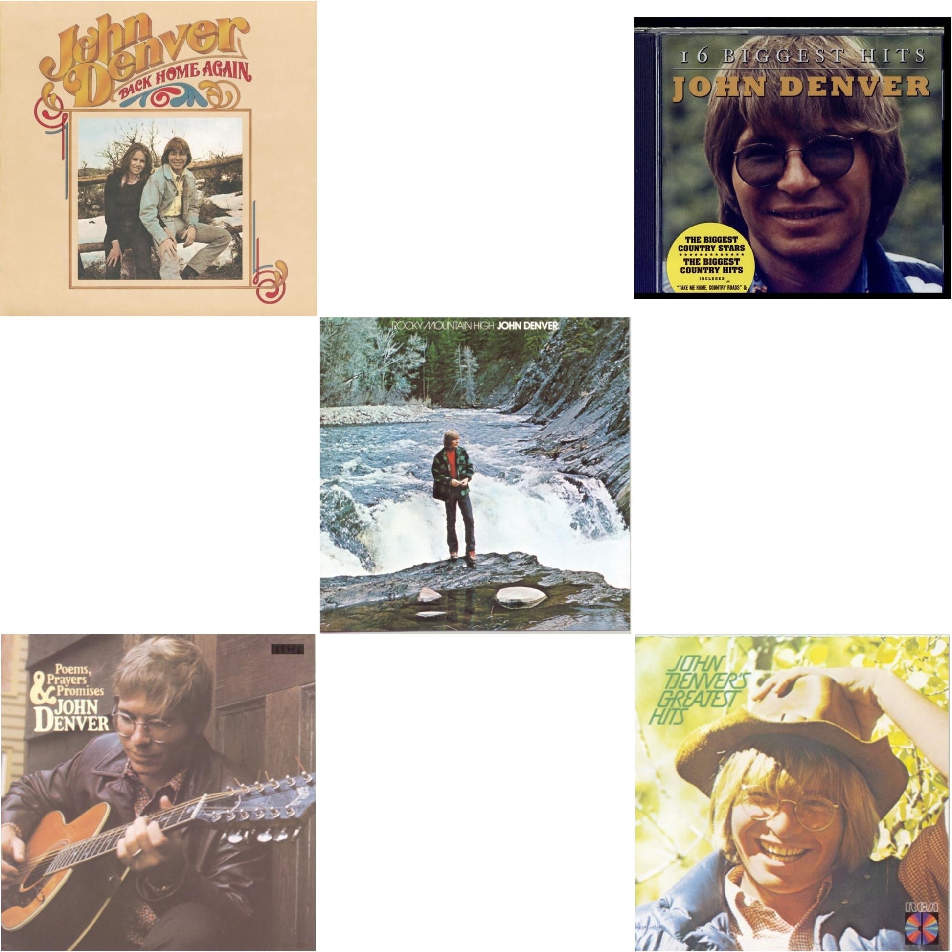 John Denver - Back Home Again & Poems Prayers & Promises & Rocky Mountain High & 16 Biggest Hits & Greatest Hits - CD Bundle